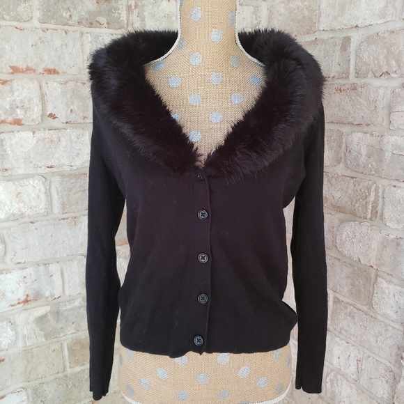 black fur trim cardigan